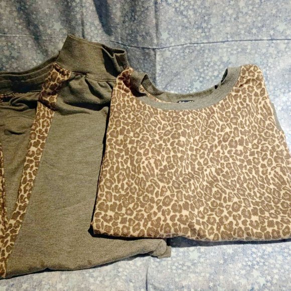 Women's grey leopard Splendid 2 piece long sleeve and jogger pant pajama set XL - Picture 2 of 12